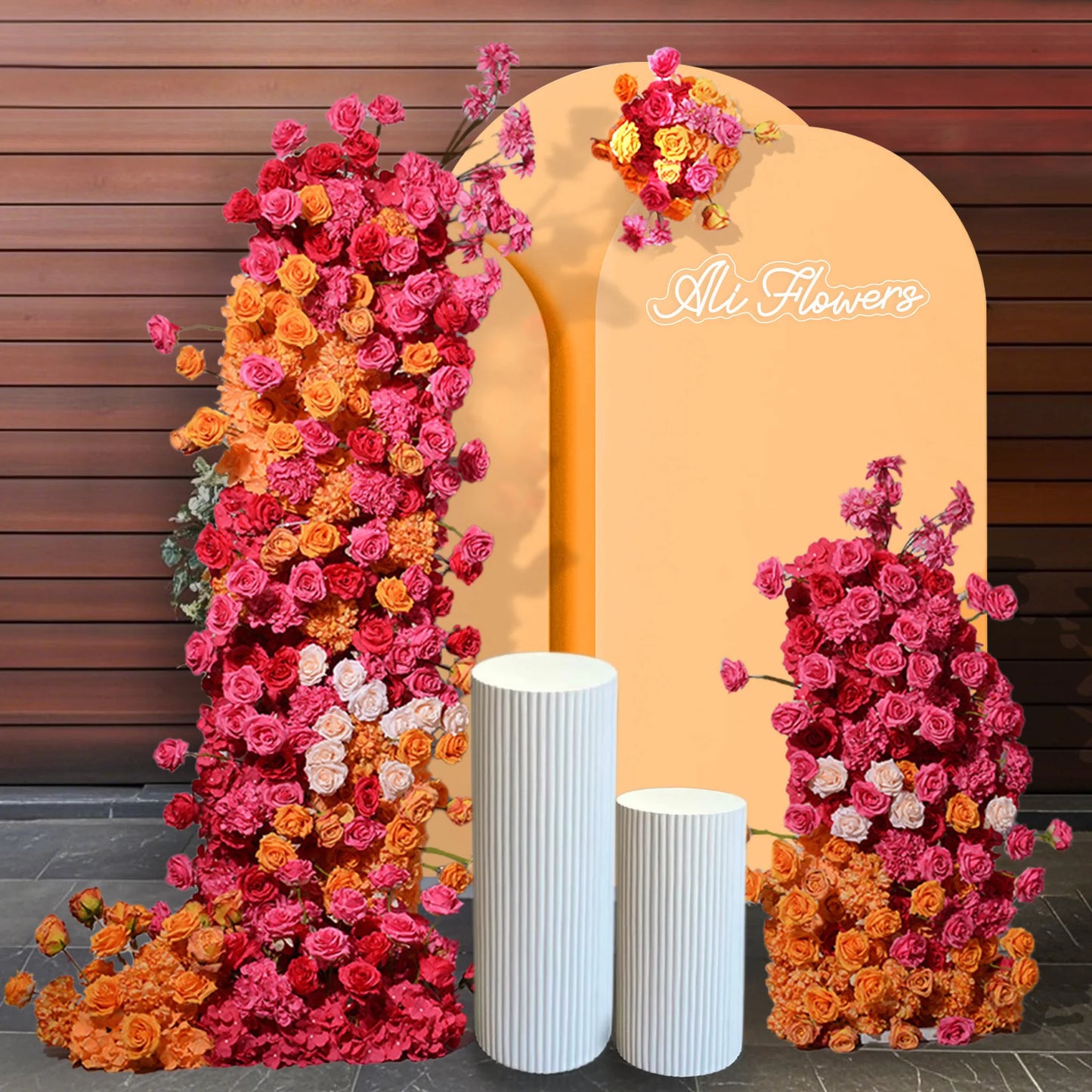 Faux Floral Stands Orange & Pink